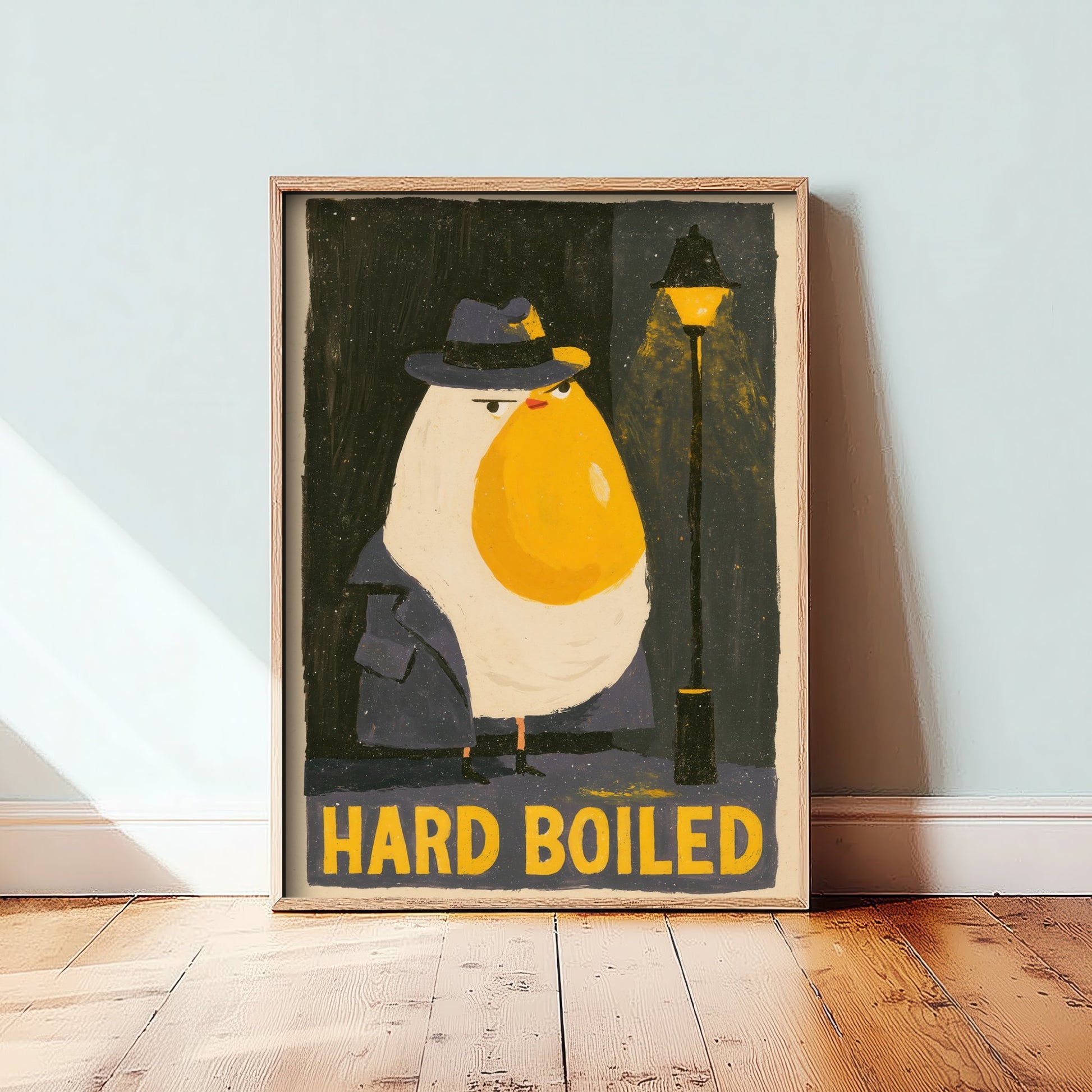Hard Boiled Art Print - Funny Egg Detective Kitchen Poster - Noir Gouache Style Illustration