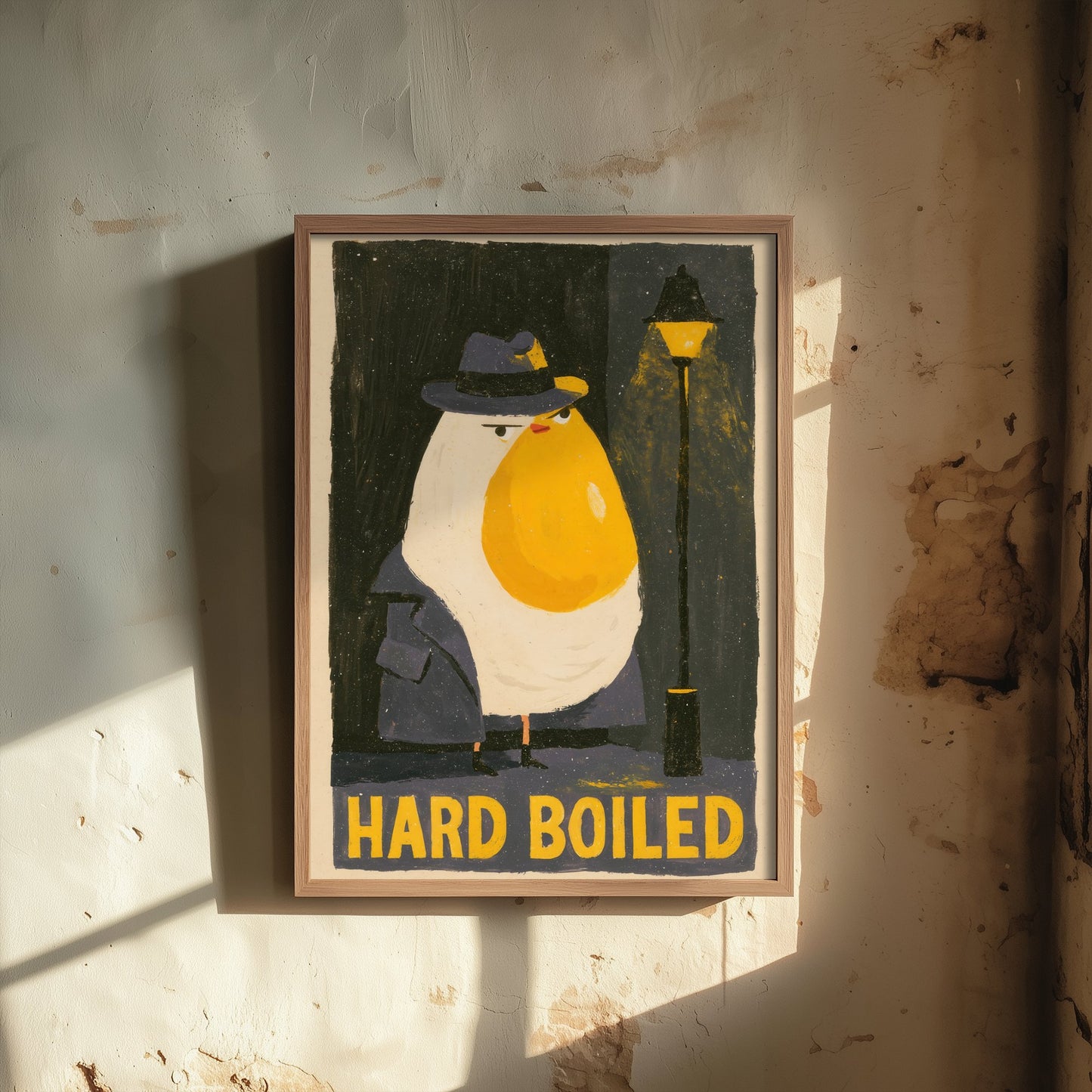Hard Boiled Art Print - Funny Egg Detective Kitchen Poster - Noir Gouache Style Illustration