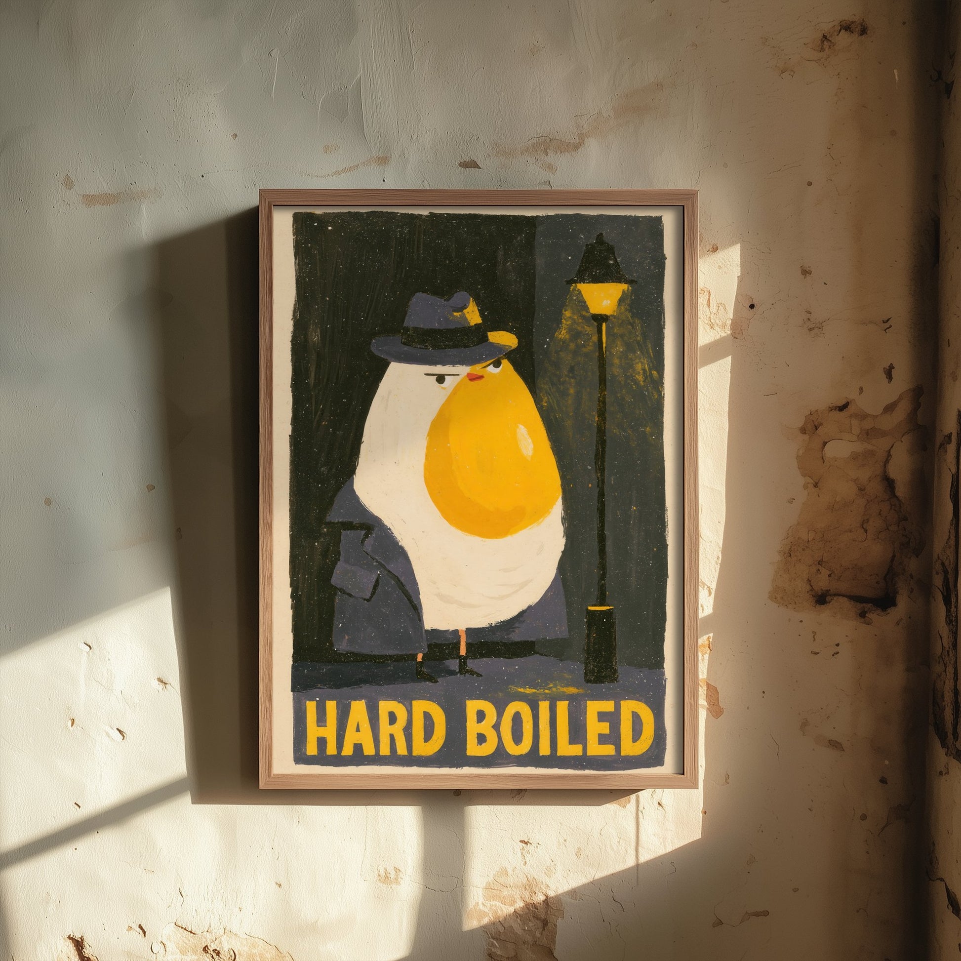 Hard Boiled Art Print - Funny Egg Detective Kitchen Poster - Noir Gouache Style Illustration