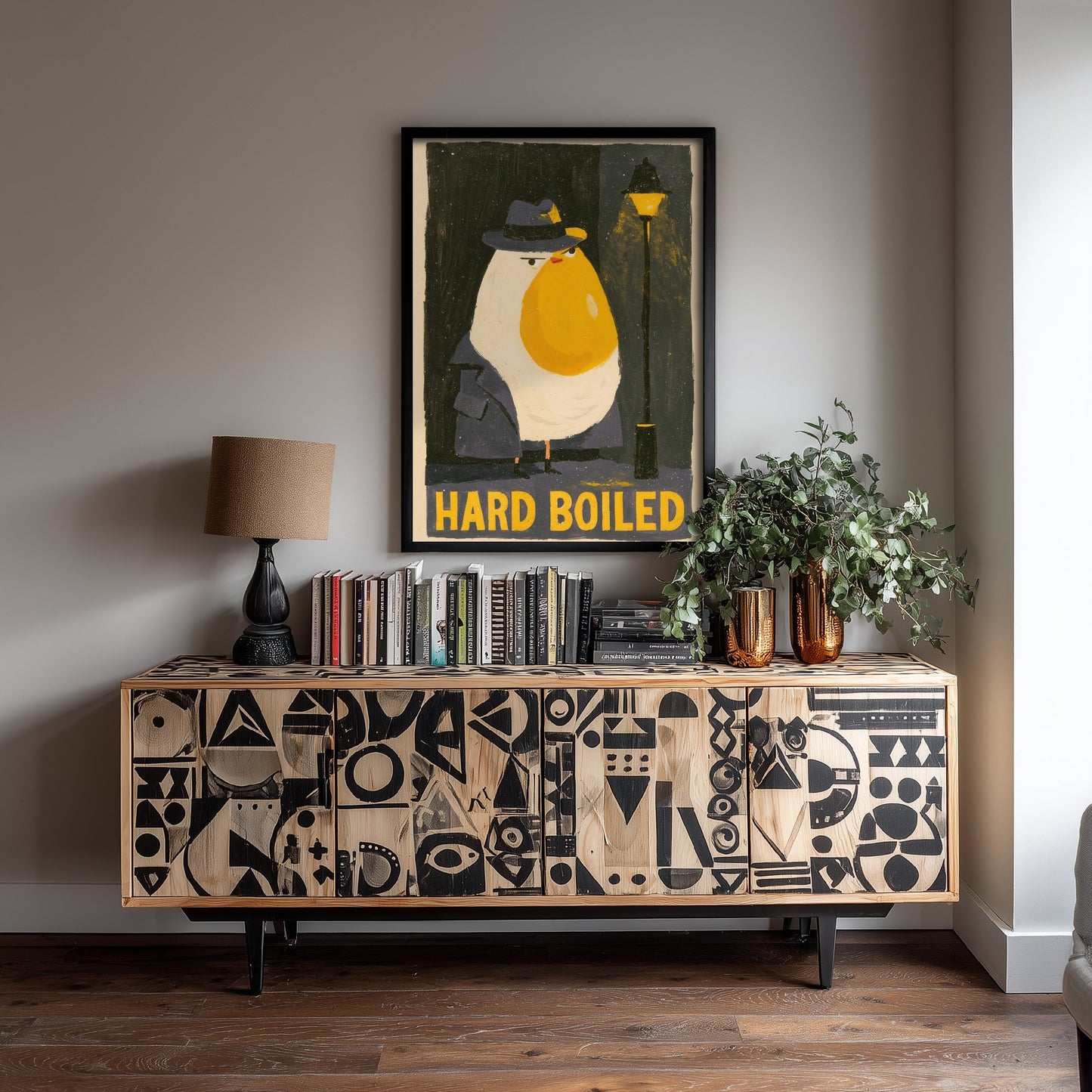 Hard Boiled Art Print - Funny Egg Detective Kitchen Poster - Noir Gouache Style Illustration