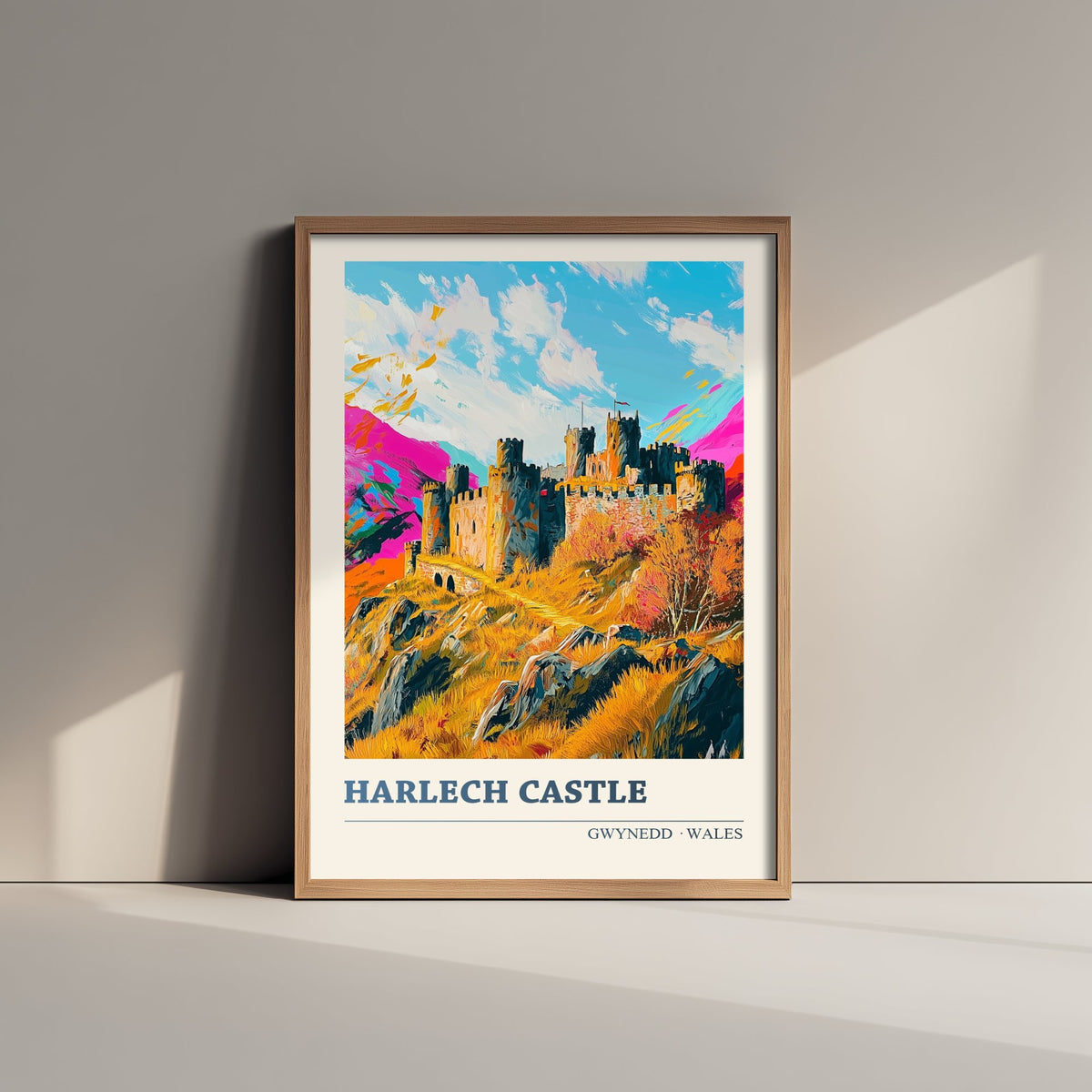 Harlech Castle Art Print - Gwynedd Wales Travel Poster - Colourful Welsh Castle Illustration
