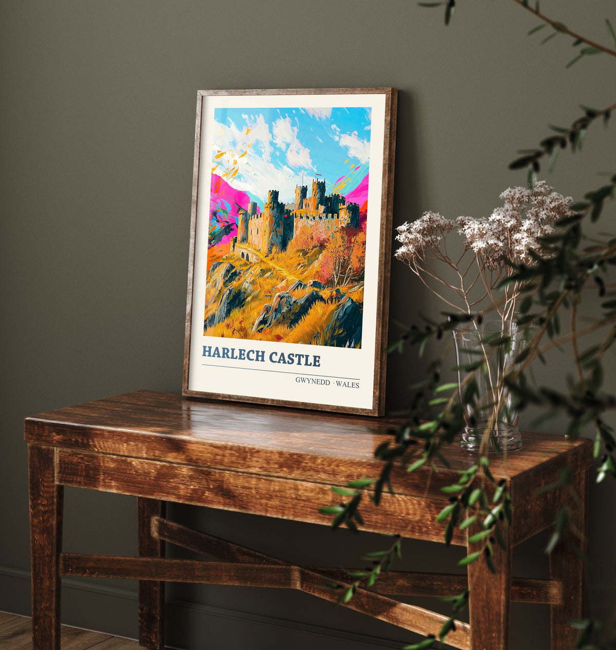 Harlech Castle Art Print - Gwynedd Wales Travel Poster - Colourful Welsh Castle Illustration