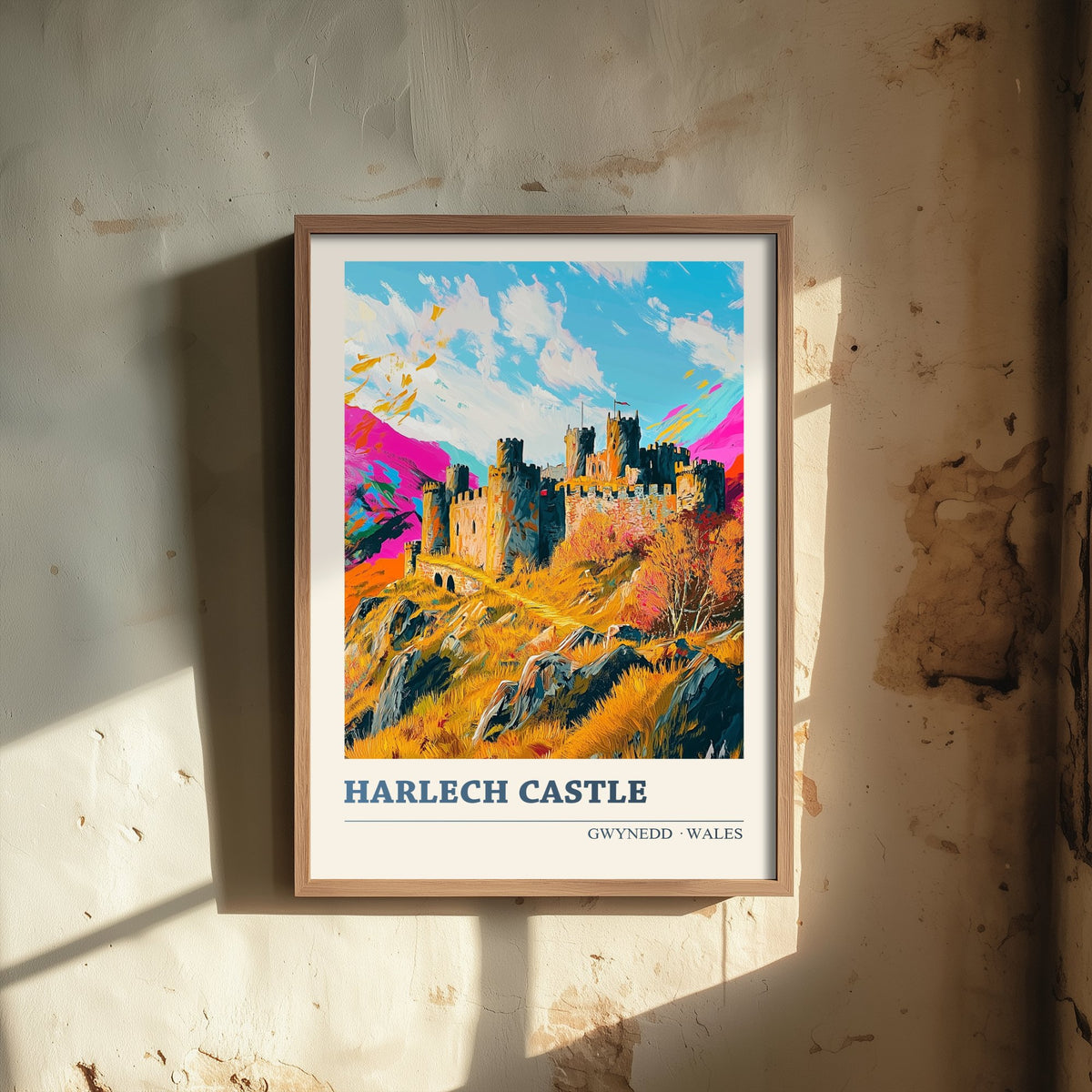 Harlech Castle Art Print - Gwynedd Wales Travel Poster - Colourful Welsh Castle Illustration