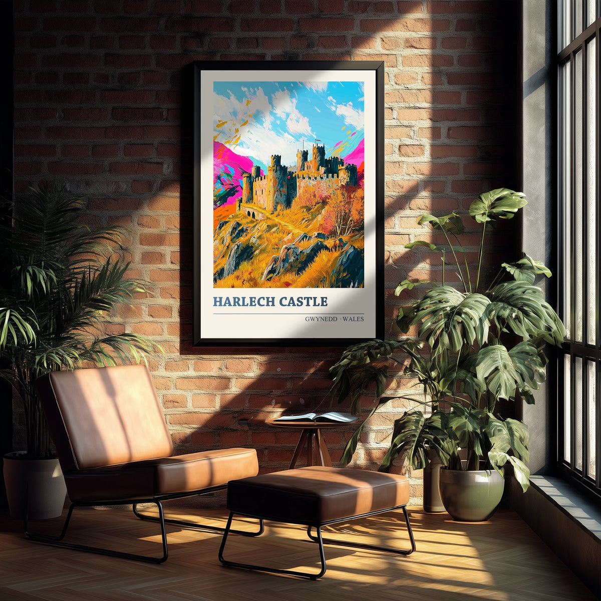 Harlech Castle Art Print - Gwynedd Wales Travel Poster - Colourful Welsh Castle Illustration