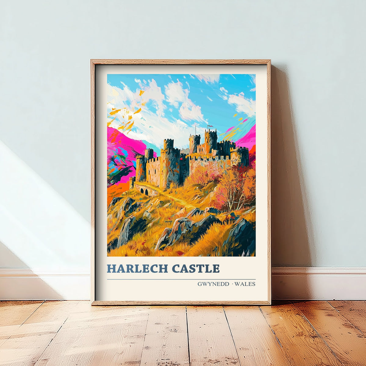 Harlech Castle Art Print - Gwynedd Wales Travel Poster - Colourful Welsh Castle Illustration