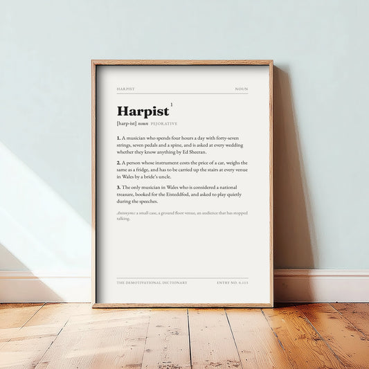 Harpist Demotivational Dictionary Art Print - Funny Word Definition Poster - Music Typography Entry 0,113
