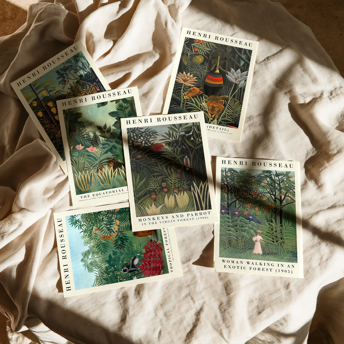 Set of Six Henri Rousseau Art Prints - 6 Jungle Gallery Posters - The Dream, Equatorial Jungle, Tropical Forest Monkeys Painting