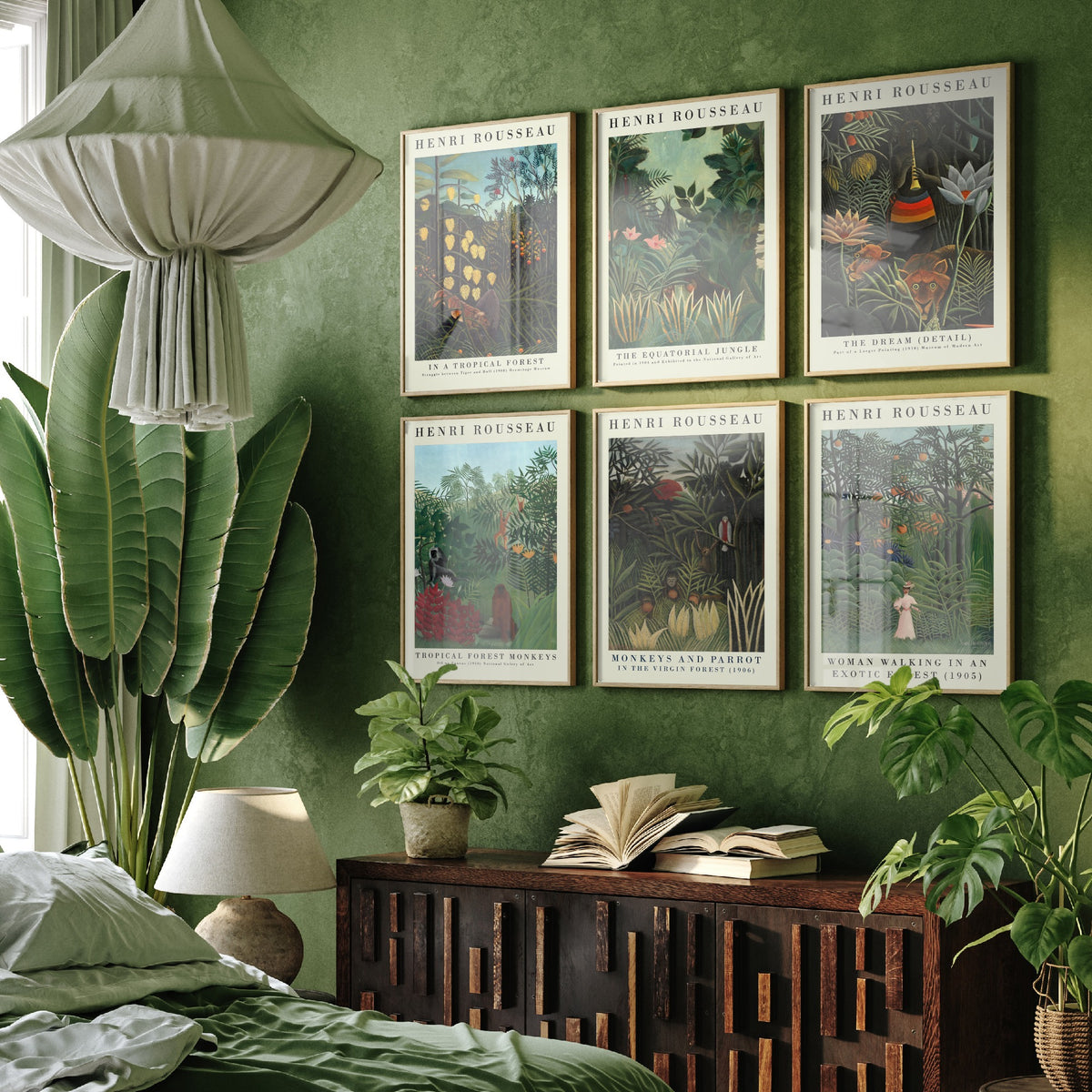 Set of Six Henri Rousseau Art Prints - 6 Jungle Gallery Posters - The Dream, Equatorial Jungle, Tropical Forest Monkeys Painting