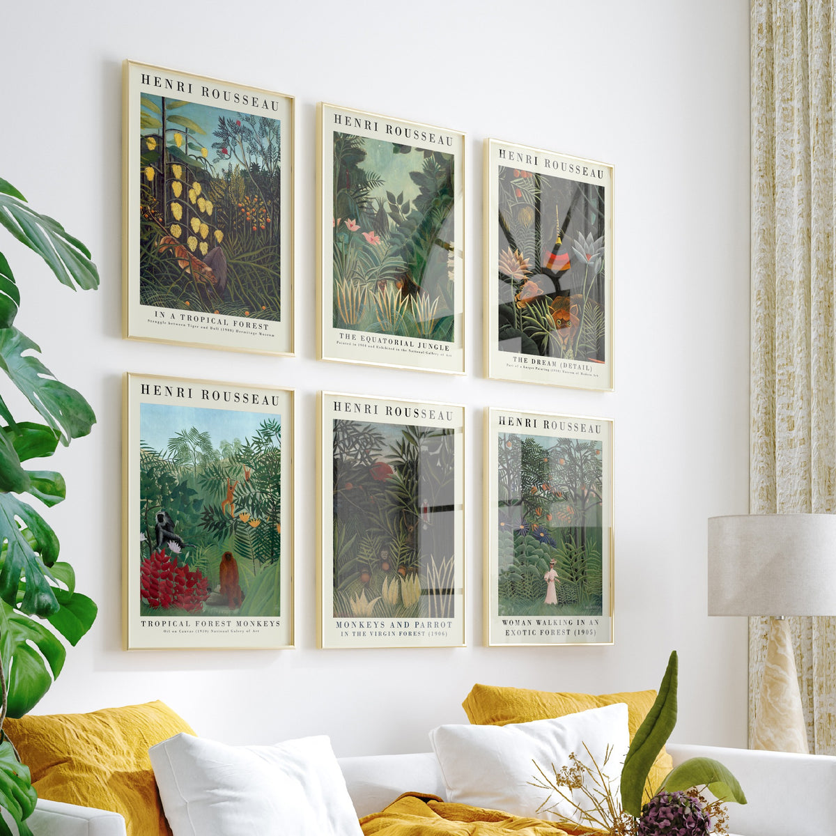 Set of Six Henri Rousseau Art Prints - 6 Jungle Gallery Posters - The Dream, Equatorial Jungle, Tropical Forest Monkeys Painting