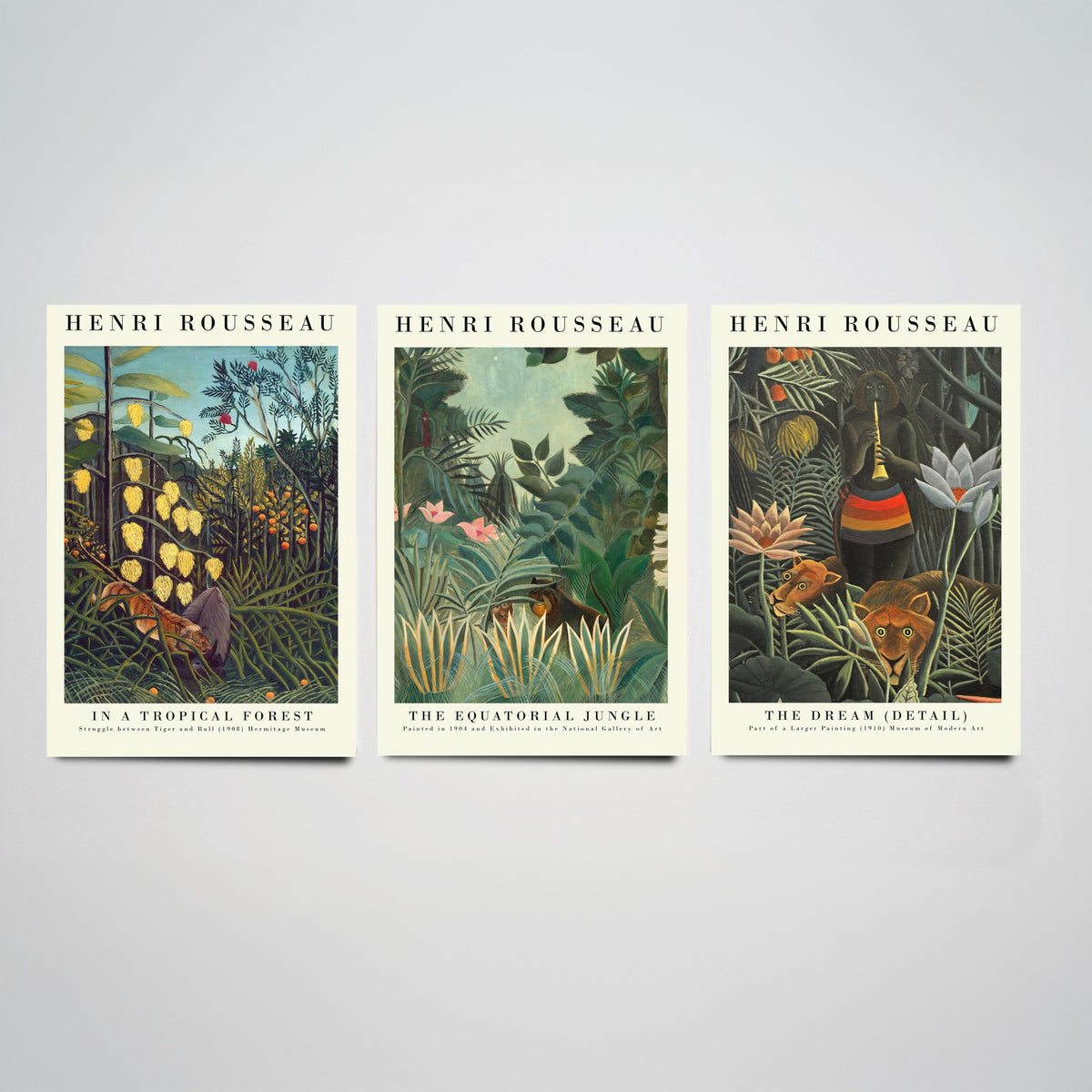 Henri Rousseau Set of Three Art Prints - Jungle The Dream - 3 Painting Posters - Tropical Wall Art Gift Giclee Museum Botanical