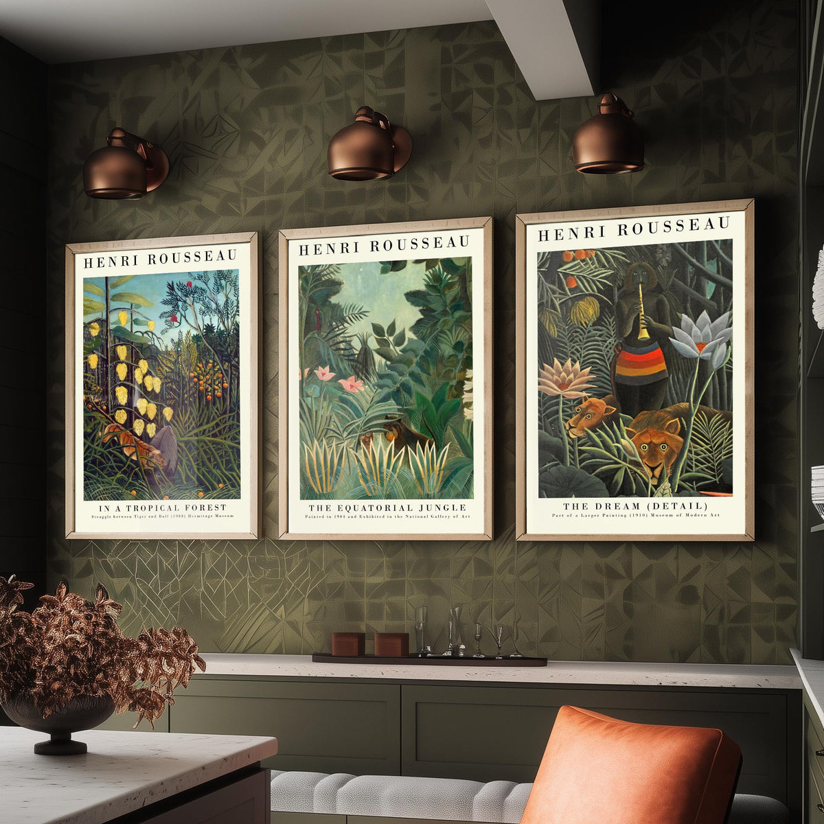 Henri Rousseau Set of Three Art Prints - Jungle The Dream - 3 Painting Posters - Tropical Wall Art Gift Giclee Museum Botanical