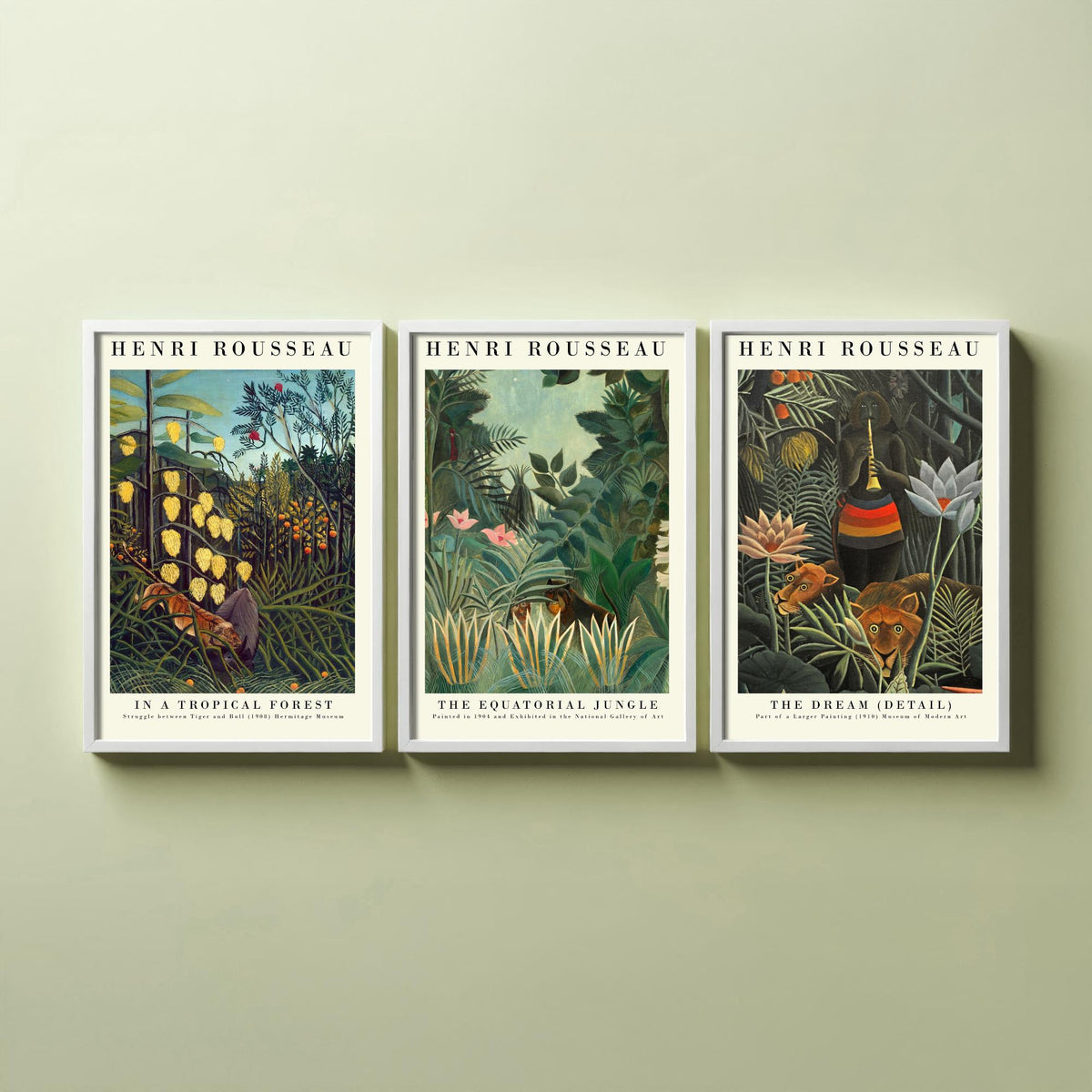 Henri Rousseau Set of Three Art Prints - Jungle The Dream - 3 Painting Posters - Tropical Wall Art Gift Giclee Museum Botanical