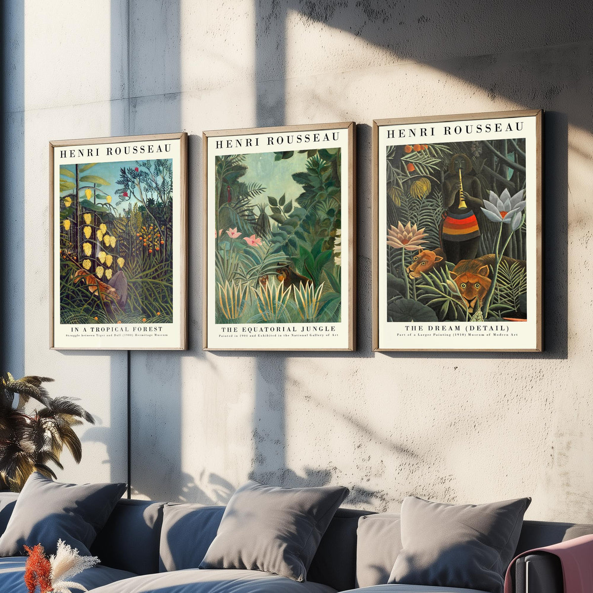 Henri Rousseau Set of Three Art Prints - Jungle The Dream - 3 Painting Posters - Tropical Wall Art Gift Giclee Museum Botanical