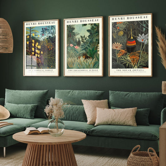 Henri Rousseau Set of Three Art Prints - Jungle The Dream - 3 Painting Posters - Tropical Wall Art Gift Giclee Museum Botanical