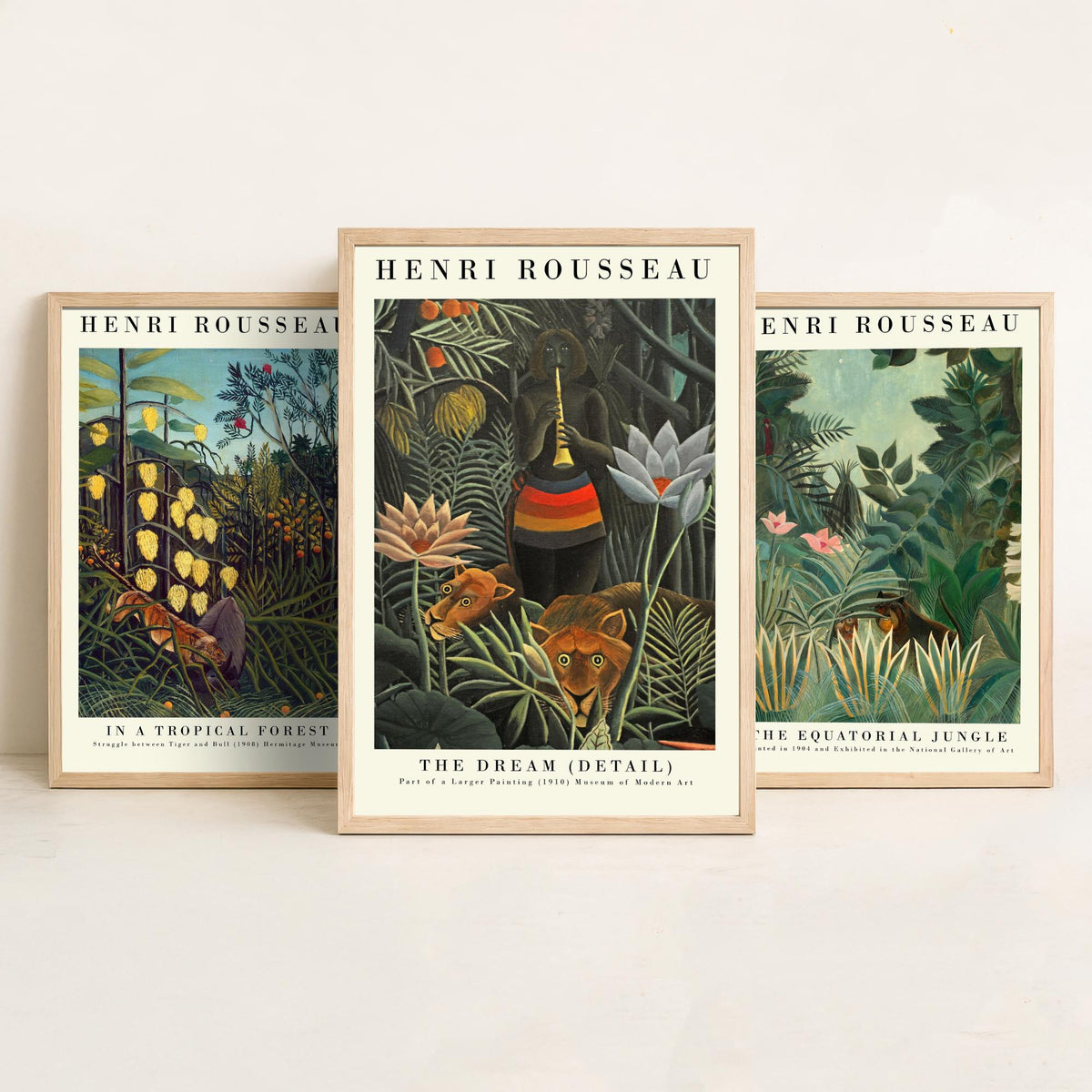 Henri Rousseau Set of Three Art Prints - Jungle The Dream - 3 Painting Posters - Tropical Wall Art Gift Giclee Museum Botanical