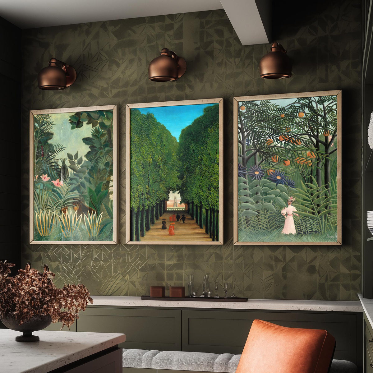 Henri Rousseau Set of Three Art Prints - Jungle and The Avenue at Saint Cloud - Naive Painting Poster V2