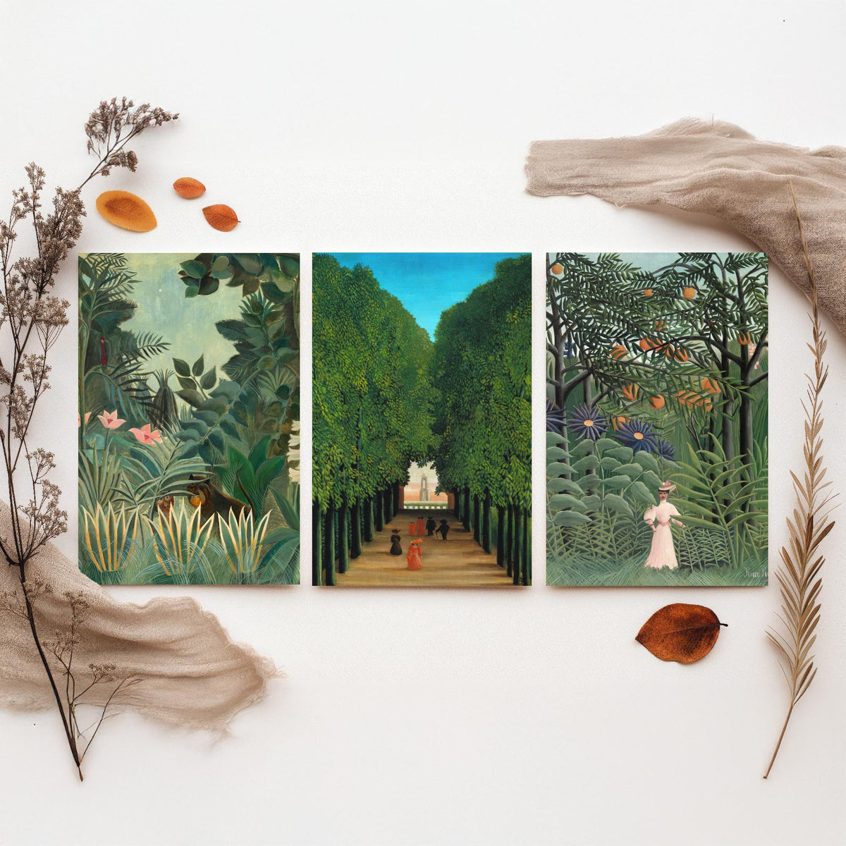 Henri Rousseau Set of Three Art Prints - Jungle and The Avenue at Saint Cloud - Naive Painting Poster V2