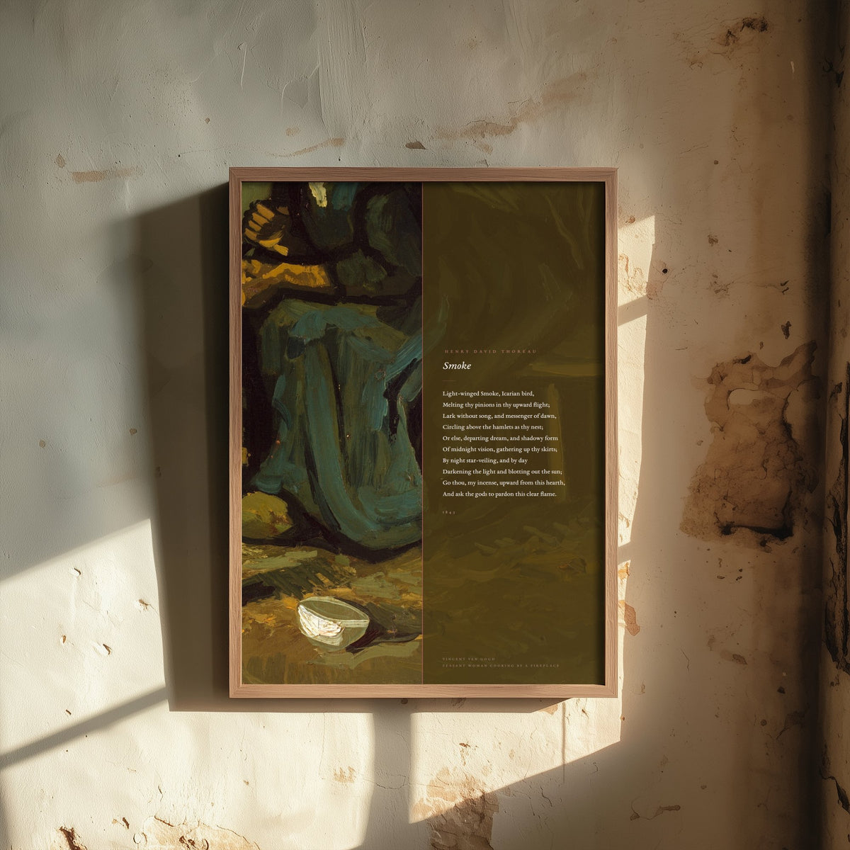 Smoke by Henry David Thoreau Art Print - Full Poem beside Van Gogh Peasant Woman Cooking by a Fireplace Painting - Poetry Poster