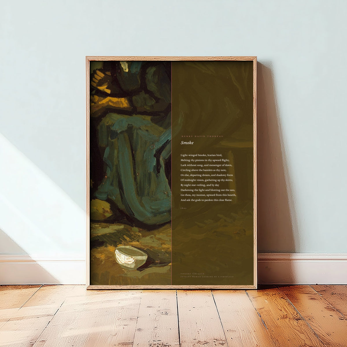 Smoke by Henry David Thoreau Art Print - Full Poem beside Van Gogh Peasant Woman Cooking by a Fireplace Painting - Poetry Poster