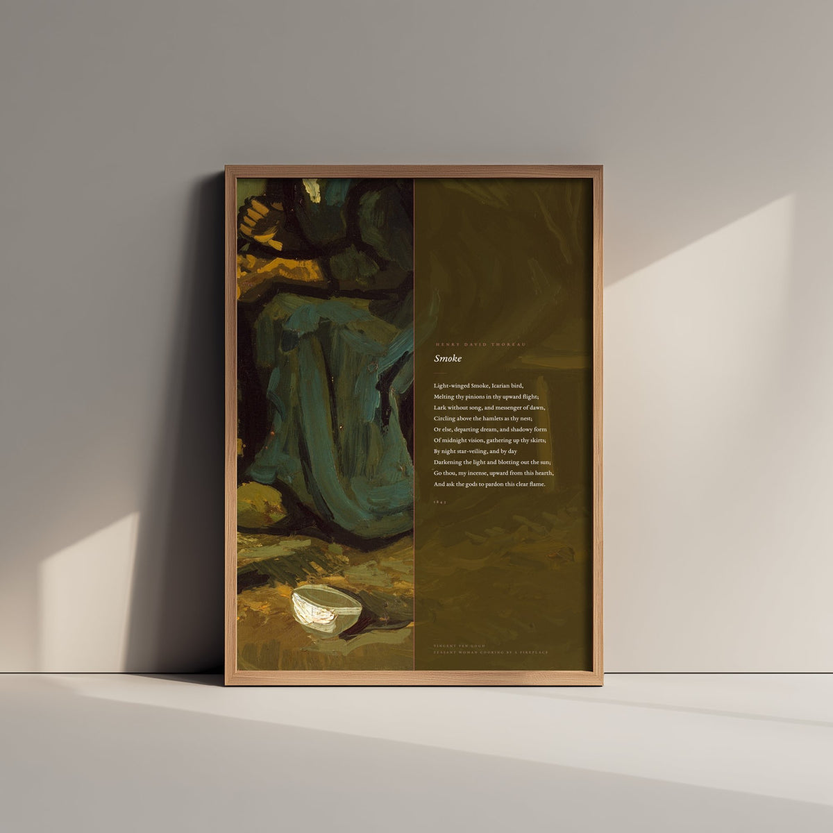 Smoke by Henry David Thoreau Art Print - Full Poem beside Van Gogh Peasant Woman Cooking by a Fireplace Painting - Poetry Poster