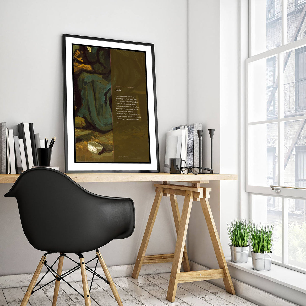 Smoke by Henry David Thoreau Art Print - Full Poem beside Van Gogh Peasant Woman Cooking by a Fireplace Painting - Poetry Poster