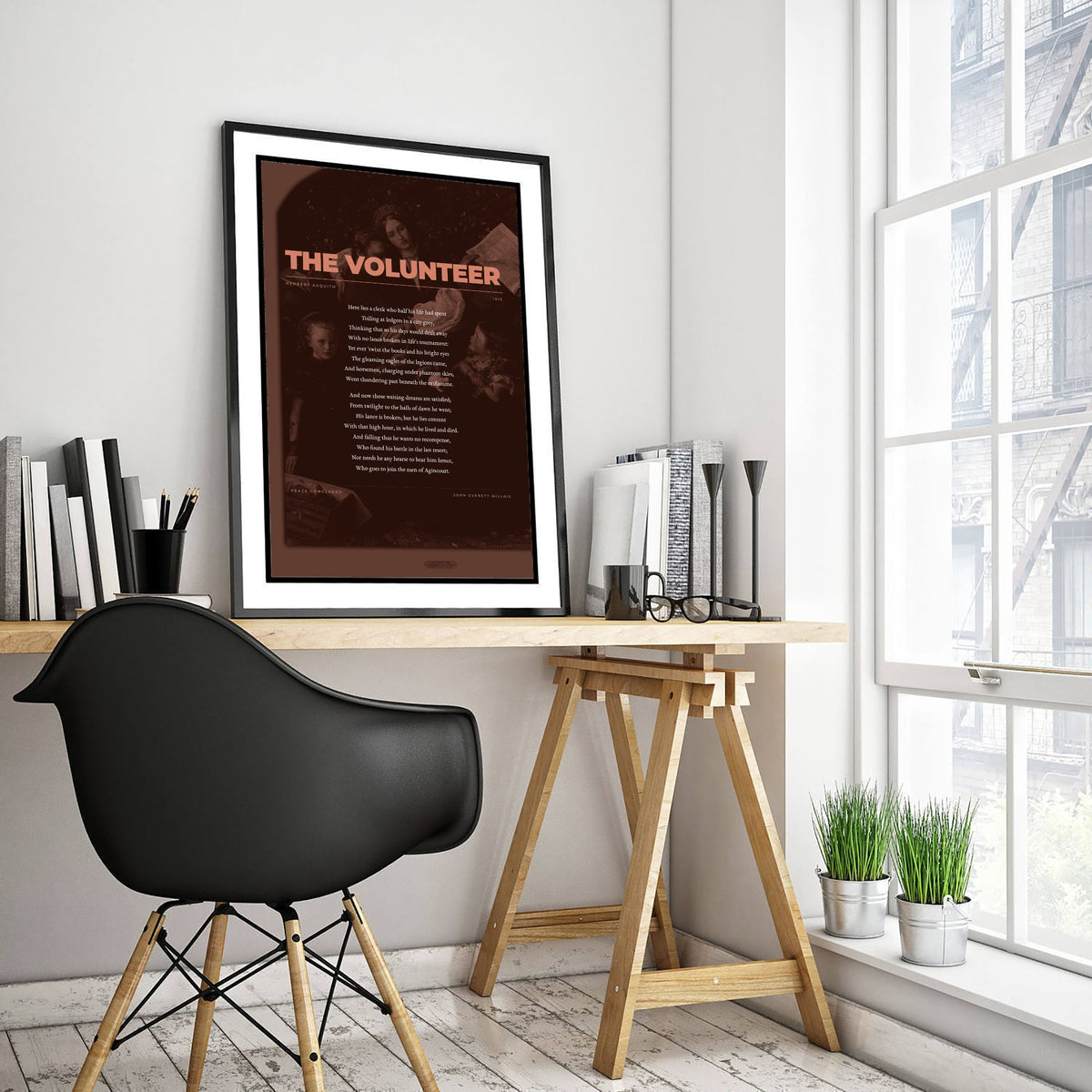 The Volunteer by Herbert Asquith Art Print - Full Poem over Millais Peace Concluded Painting - First World War Poetry Poster