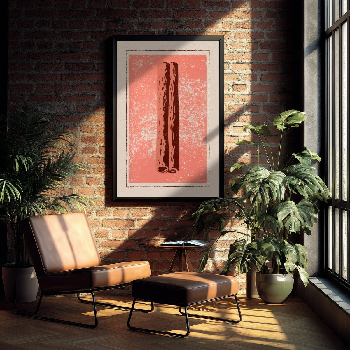 Cinnamon Stick Art Print - Warm Spice Kitchen Poster - Salmon Pink and Brown Woodcut V2 2/3