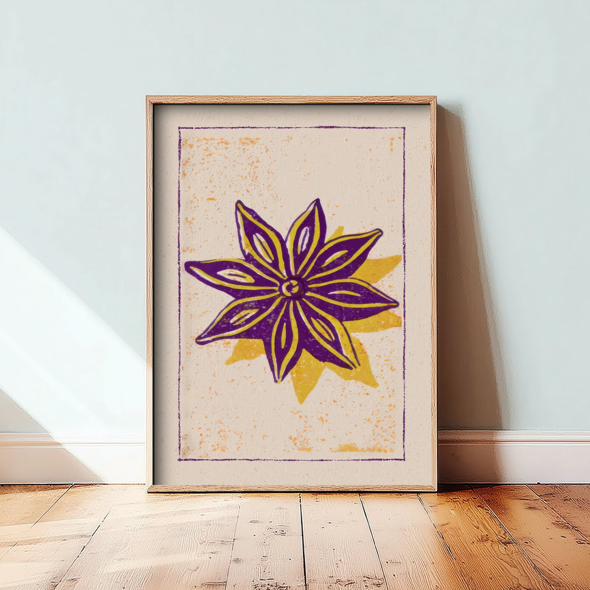 Star Anise Art Print - Purple Spice Kitchen Poster - Golden Star Woodcut V2 3/3