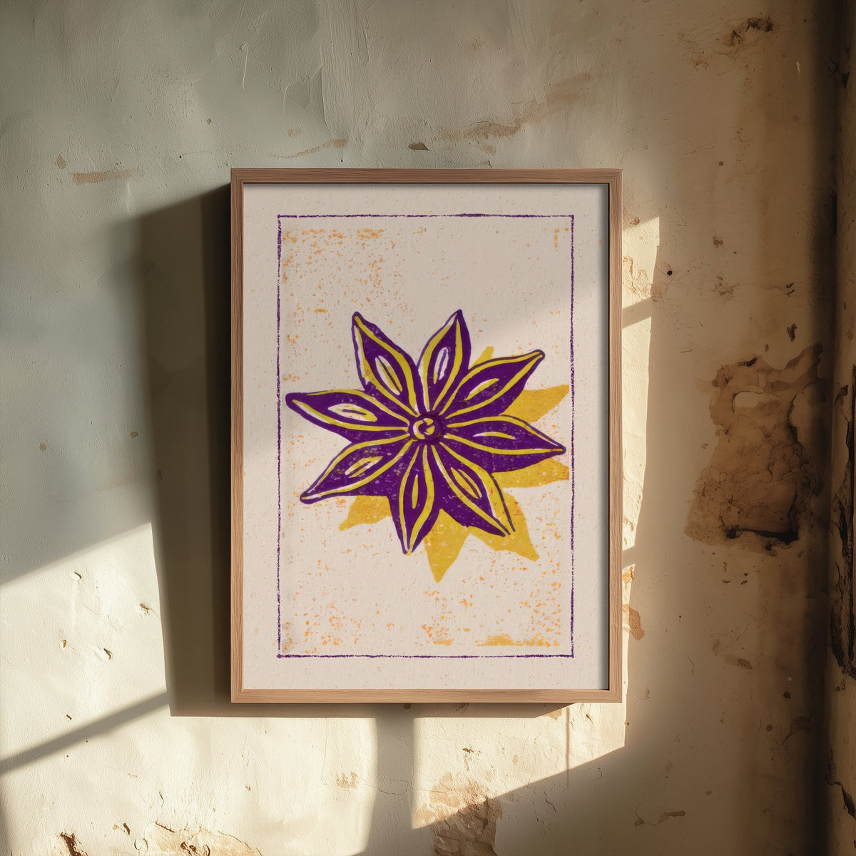 Star Anise Art Print - Purple Spice Kitchen Poster - Golden Star Woodcut V2 3/3
