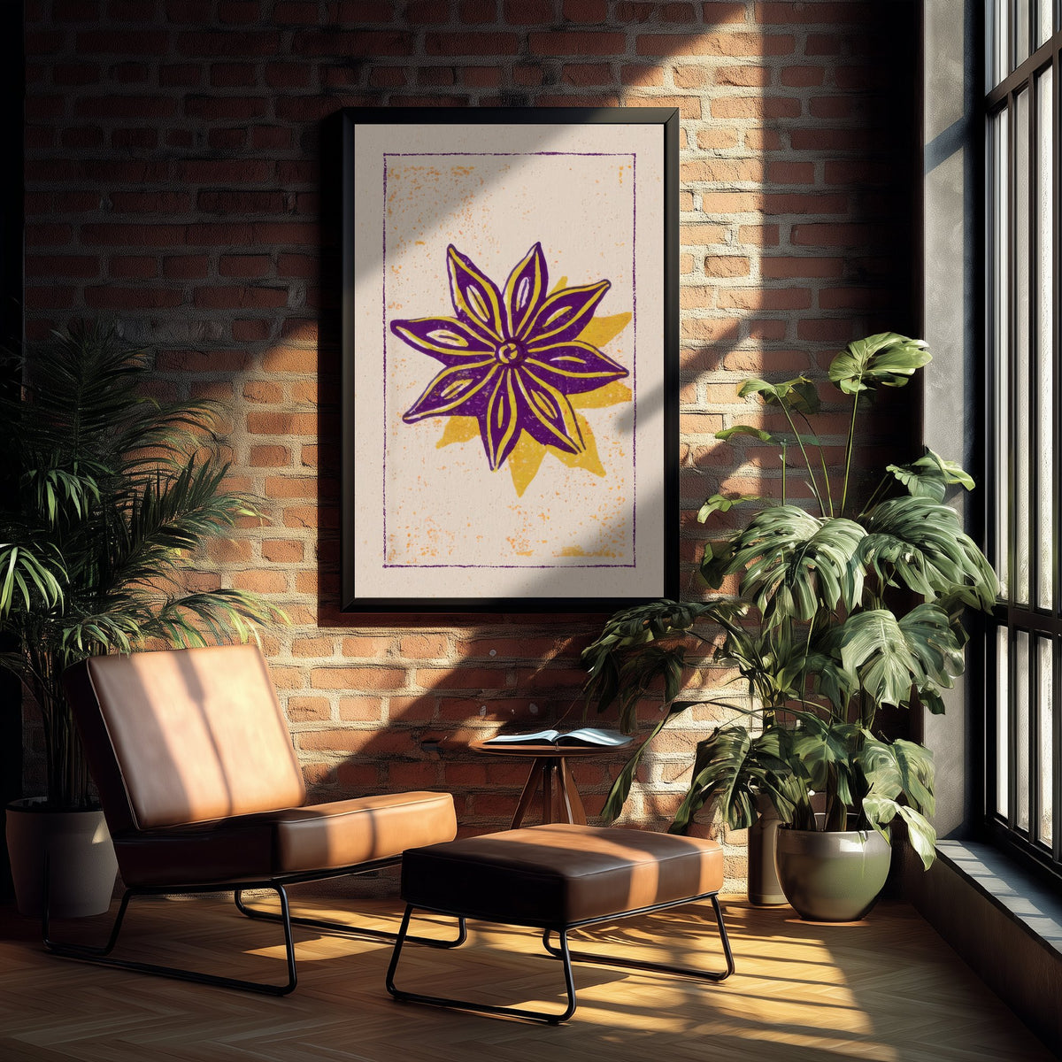 Star Anise Art Print - Purple Spice Kitchen Poster - Golden Star Woodcut V2 3/3