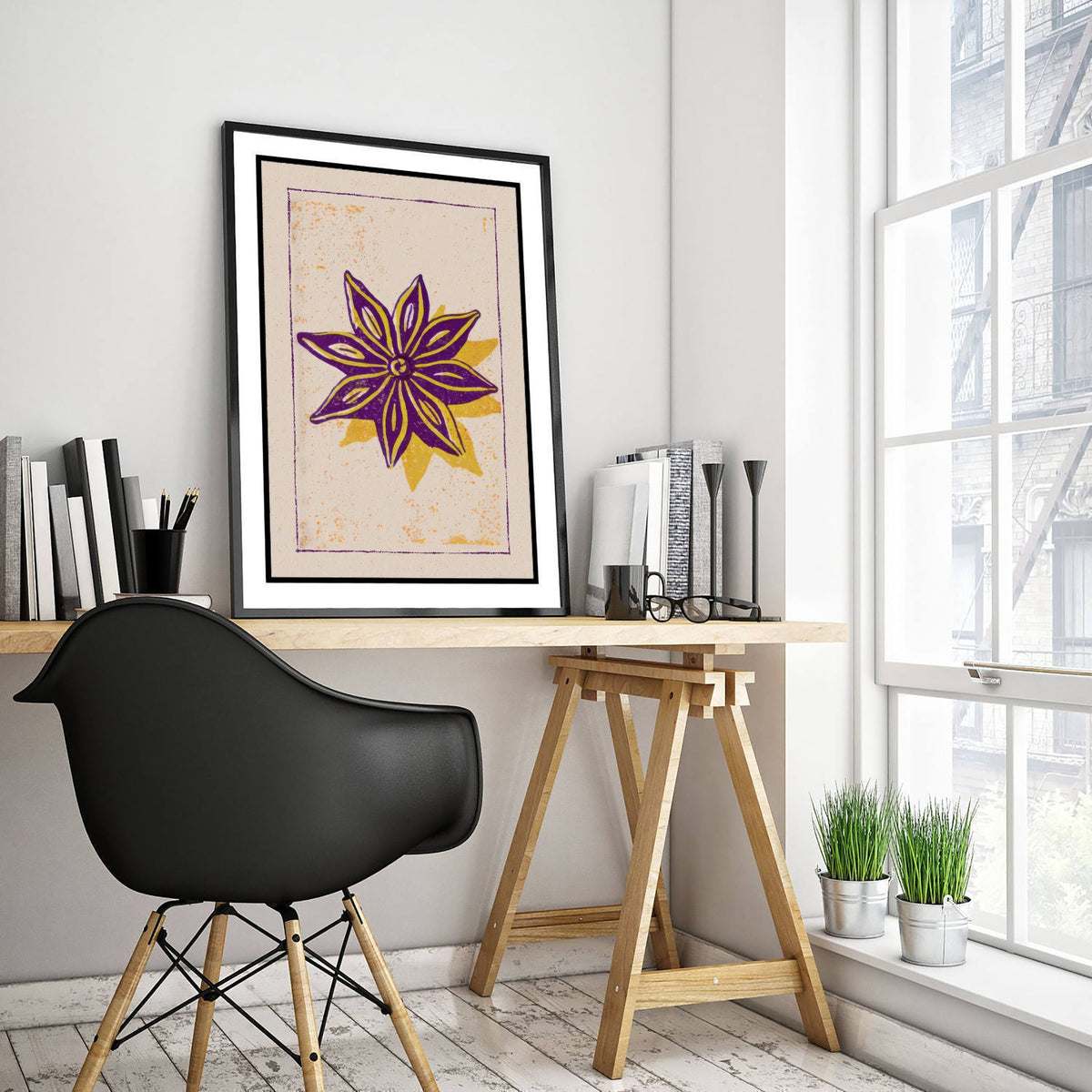Star Anise Art Print - Purple Spice Kitchen Poster - Golden Star Woodcut V2 3/3