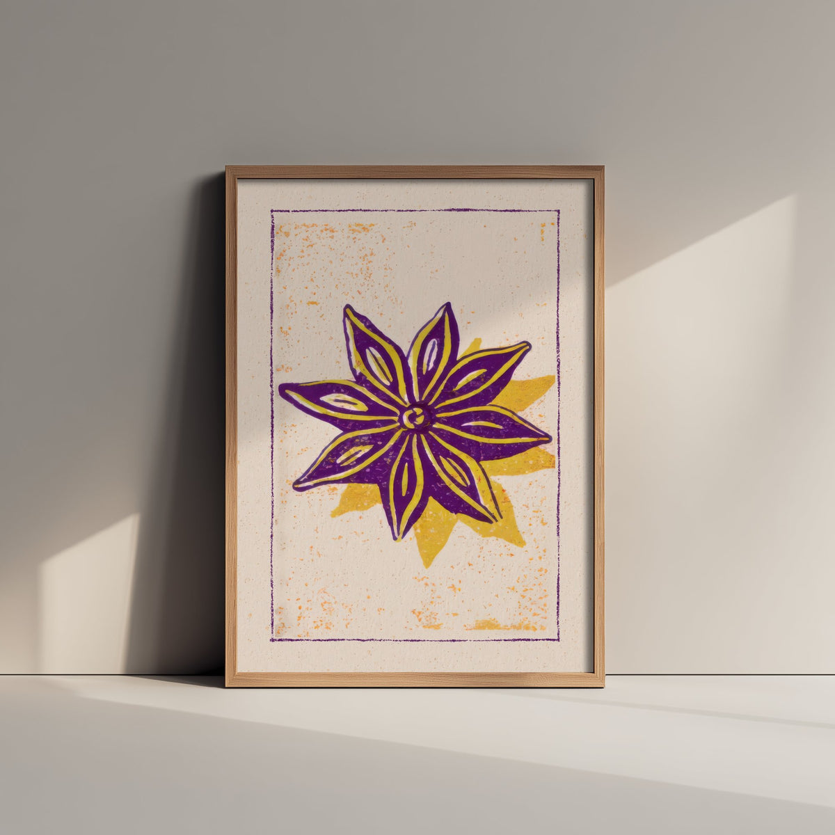 Star Anise Art Print - Purple Spice Kitchen Poster - Golden Star Woodcut V2 3/3
