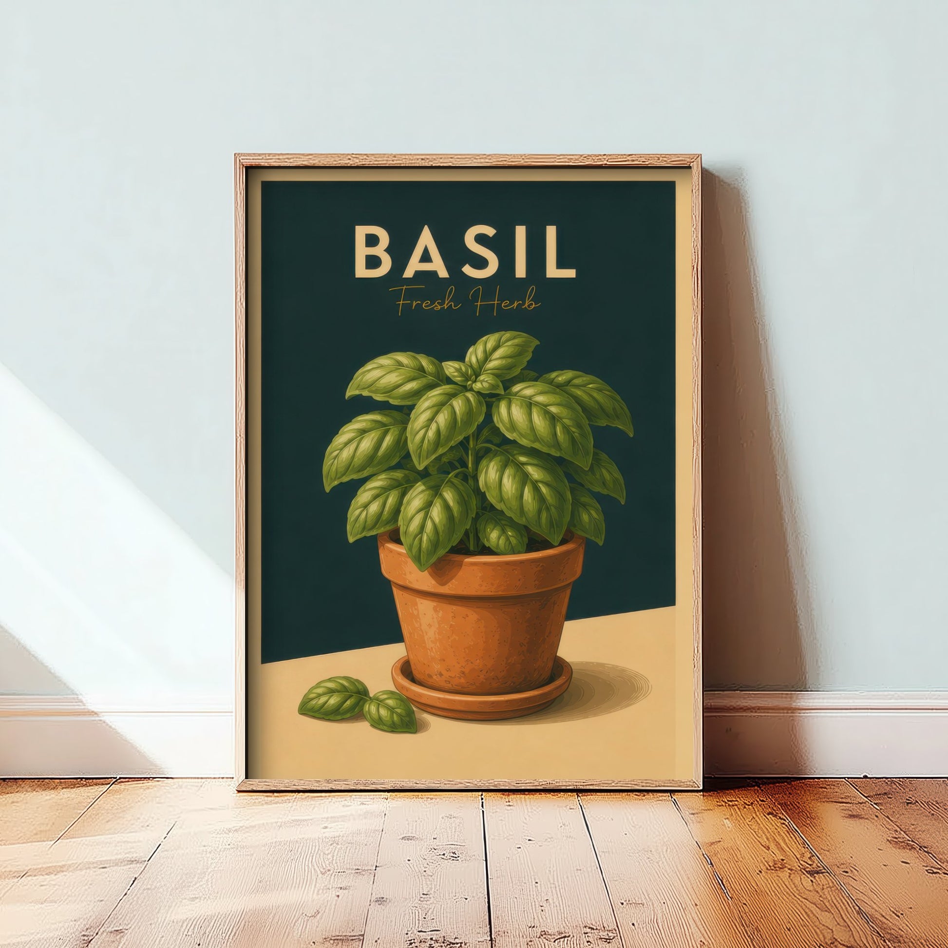 Vintage Basil Art Print - Fresh Herb Kitchen Poster - Botanical Illustration - Herb Garden Wall Art 1/3