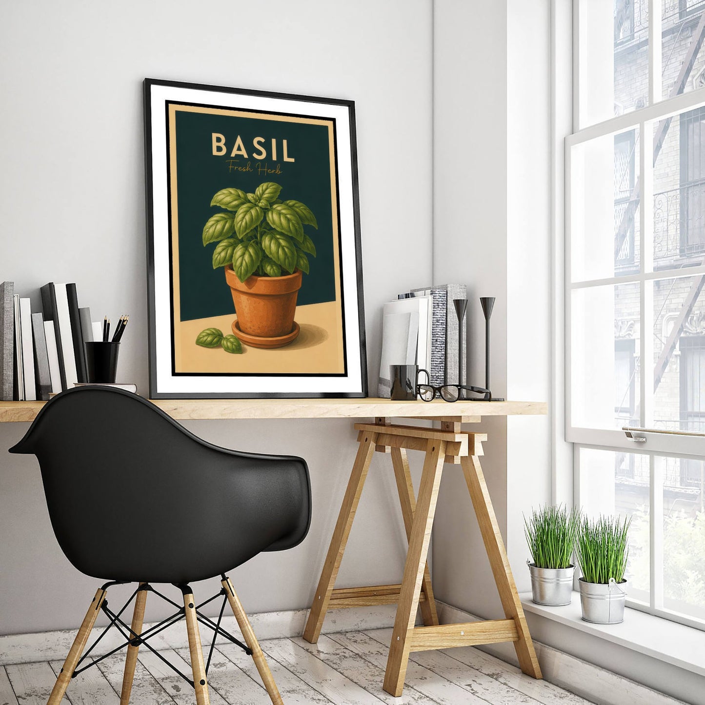 Vintage Basil Art Print - Fresh Herb Kitchen Poster - Botanical Illustration - Herb Garden Wall Art 1/3