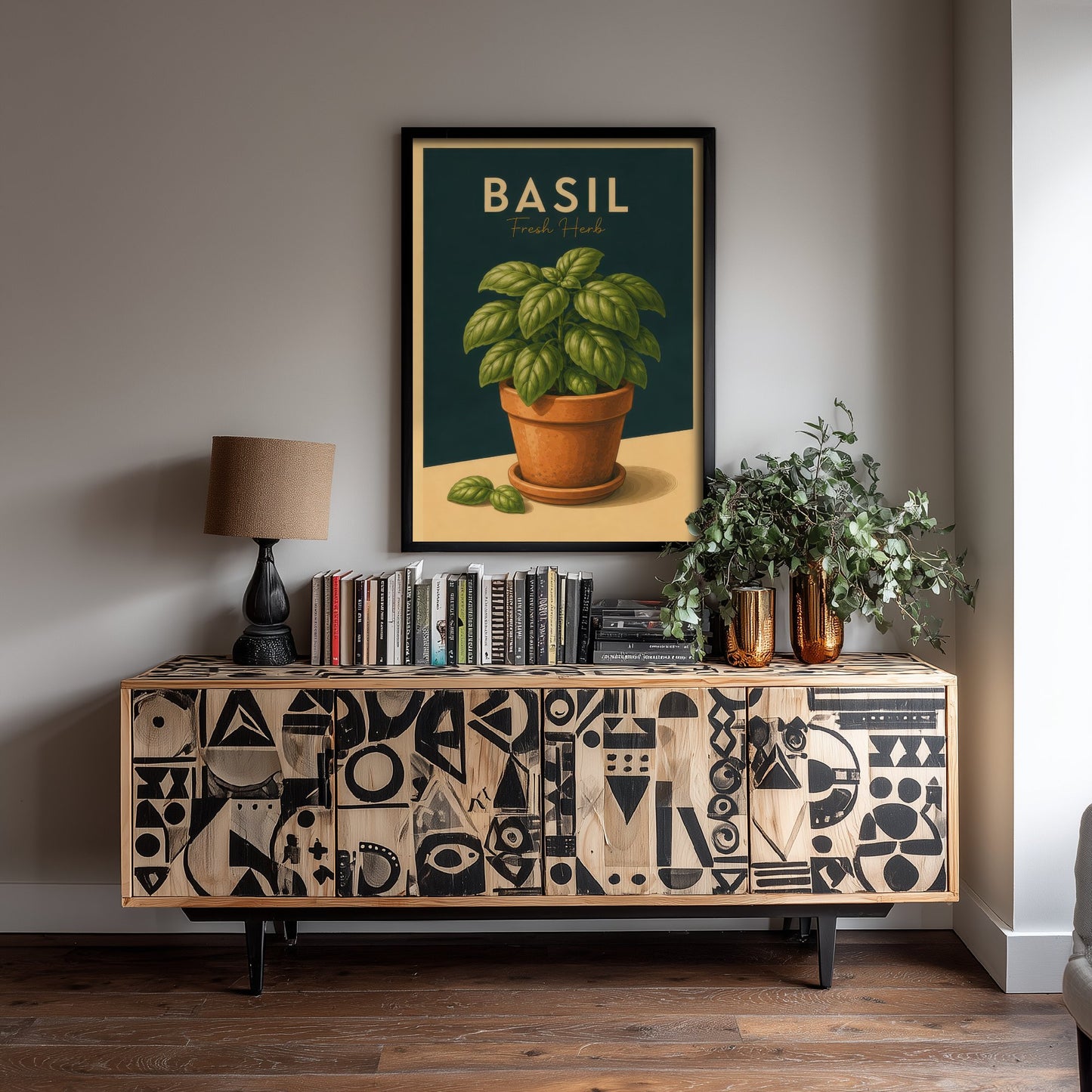 Vintage Basil Art Print - Fresh Herb Kitchen Poster - Botanical Illustration - Herb Garden Wall Art 1/3