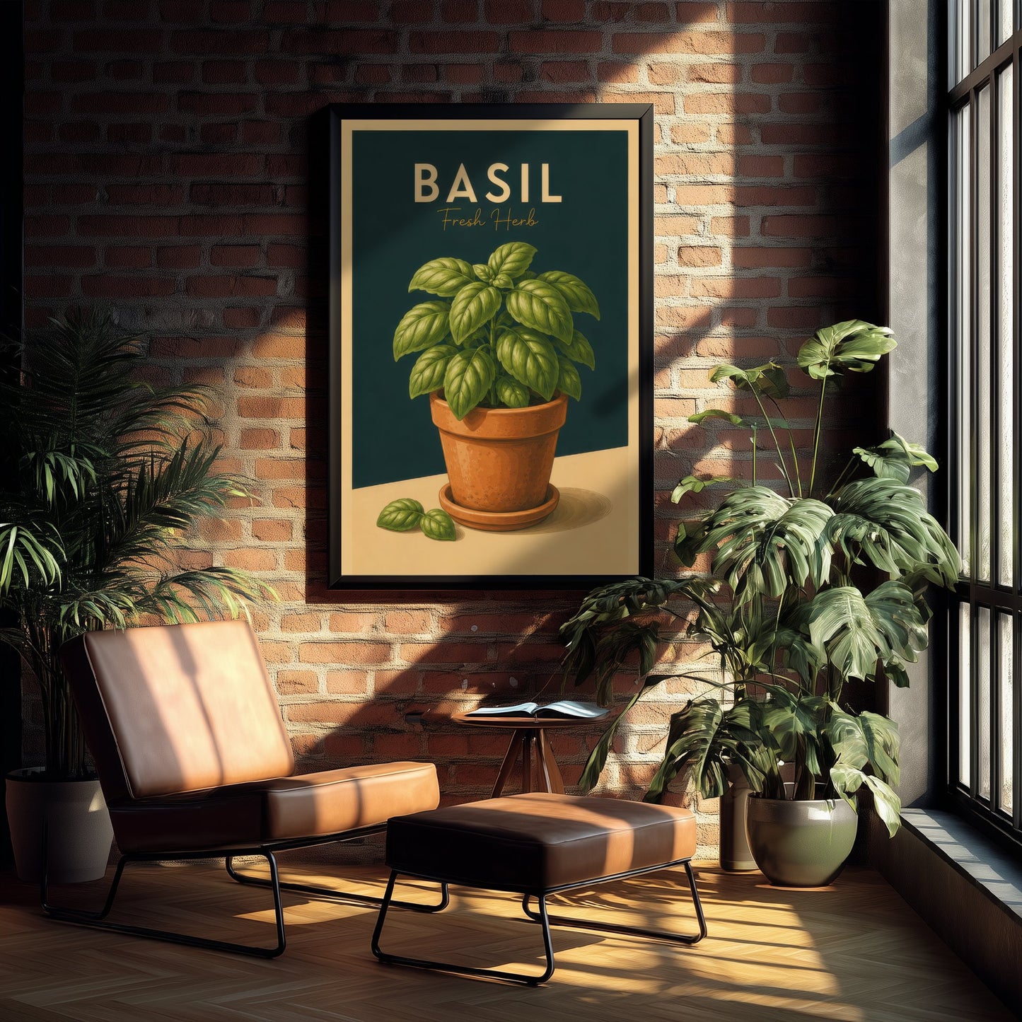 Vintage Basil Art Print - Fresh Herb Kitchen Poster - Botanical Illustration - Herb Garden Wall Art 1/3