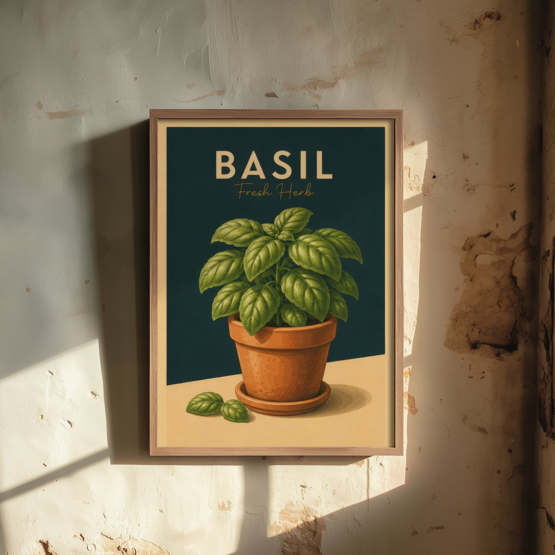 Vintage Basil Art Print - Fresh Herb Kitchen Poster - Botanical Illustration - Herb Garden Wall Art 1/3