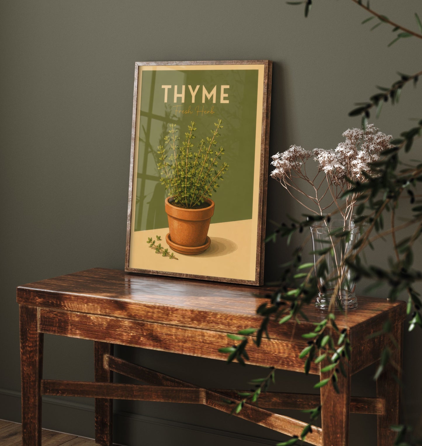 Vintage Thyme Art Print - Fresh Herb Kitchen Poster - Botanical Illustration - Herb Garden Wall Art 3/3