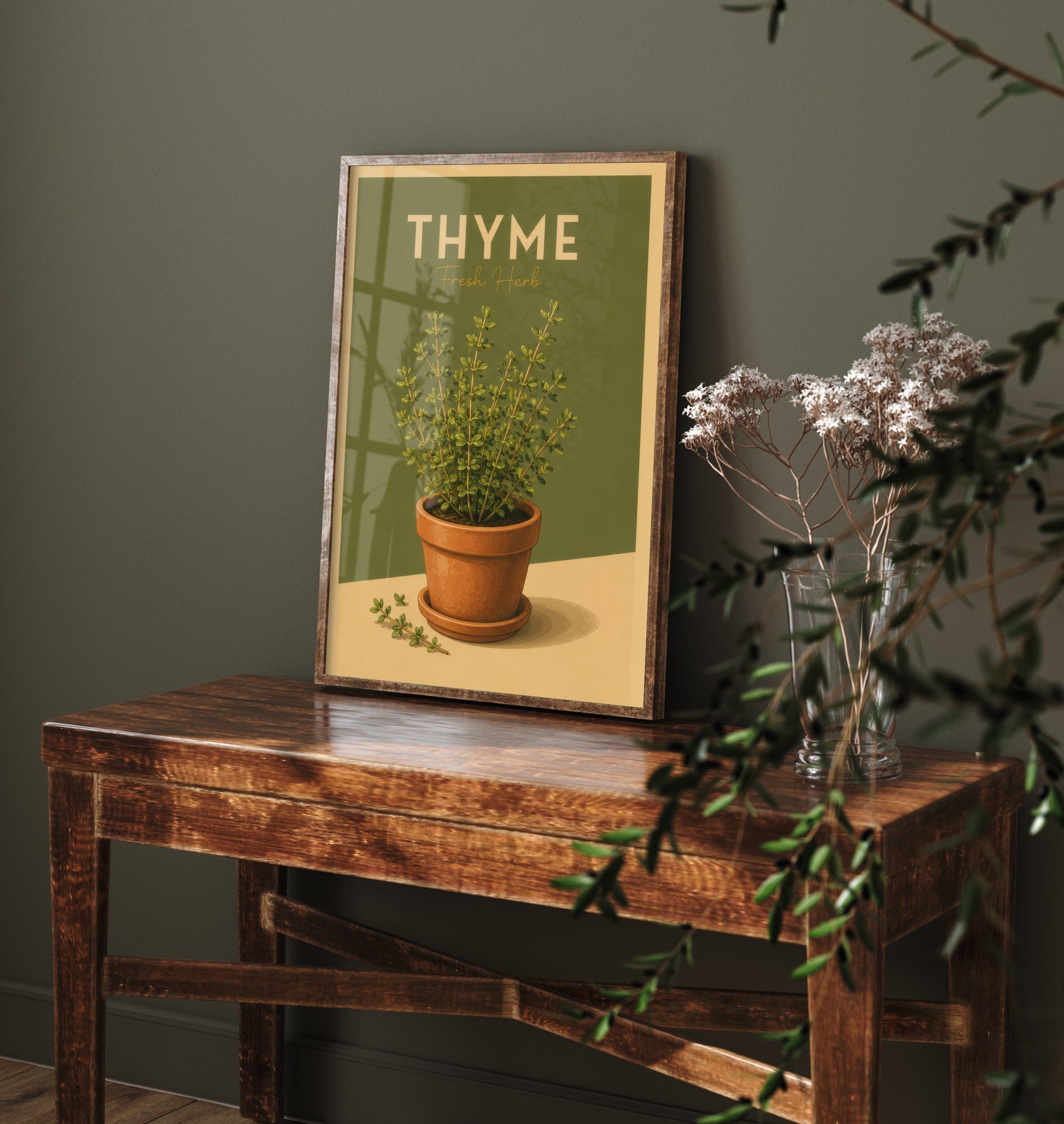 Vintage Thyme Art Print - Fresh Herb Kitchen Poster - Botanical Illustration - Herb Garden Wall Art 3/3