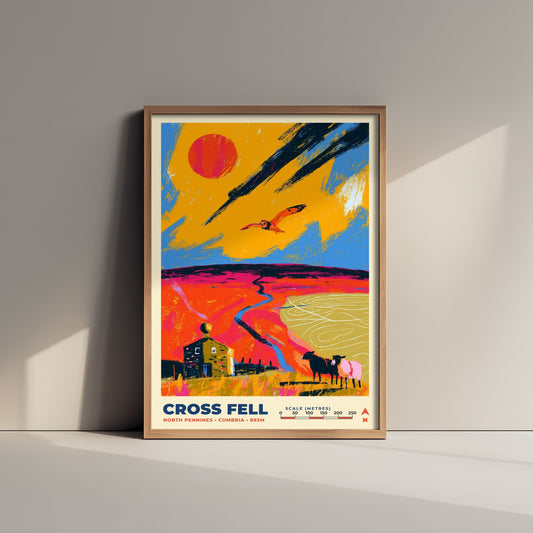 Cross Fell Travel Poster - North Pennines Art Print - Bold Mountain Illustration - Cumbria Hiking Wall Art 1/3