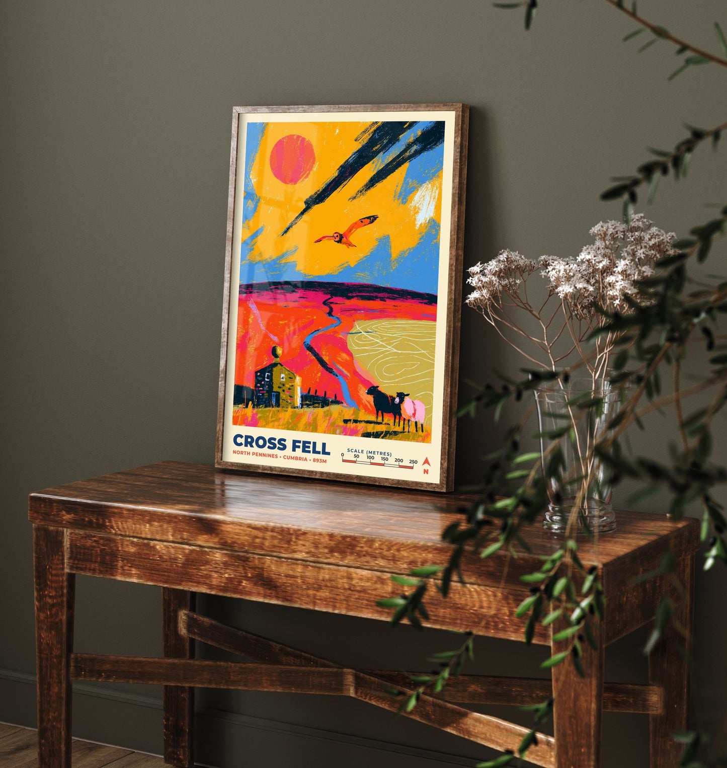 Cross Fell Travel Poster - North Pennines Art Print - Bold Mountain Illustration - Cumbria Hiking Wall Art 1/3