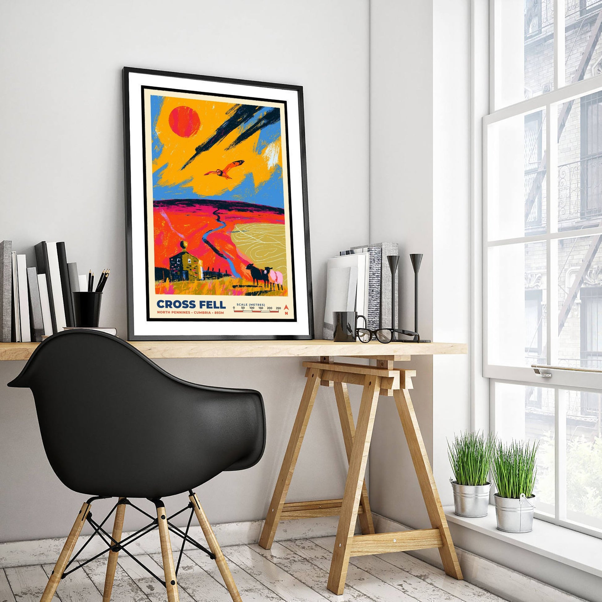 Cross Fell Travel Poster - North Pennines Art Print - Bold Mountain Illustration - Cumbria Hiking Wall Art 1/3
