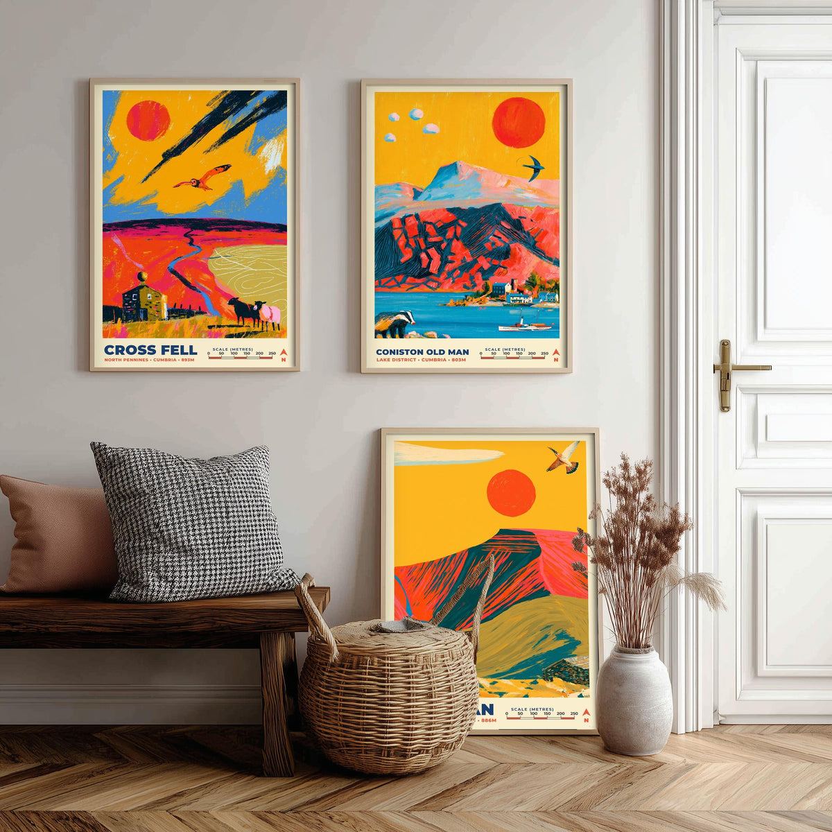 Heritage and Outliers Set of Three Art Prints, Cross Fell Coniston Old Man and Pen y Fan Poster Illustration