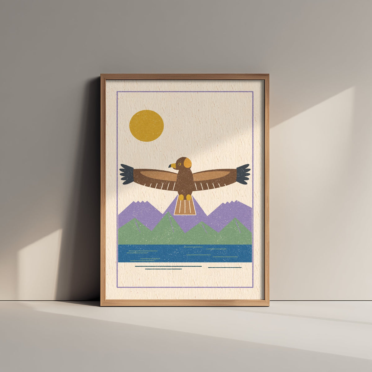 Golden Eagle Art Print - Scottish Bird of Prey Poster - Loch and Mountain Linocut Style Illustration V1 3/3