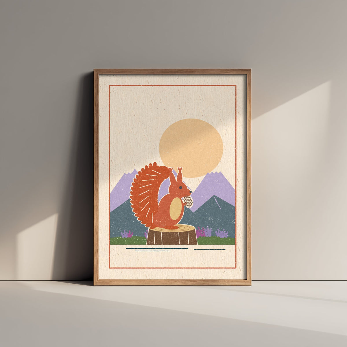 Red Squirrel Art Print - Tufted Ear Woodland Poster - Highlands Pine Cone Woodcut V2 1/3