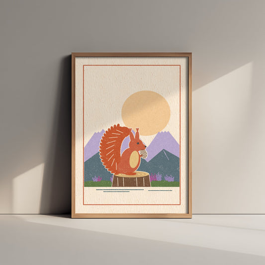 Red Squirrel Art Print - Tufted Ear Woodland Poster - Highlands Pine Cone Woodcut V2 1/3