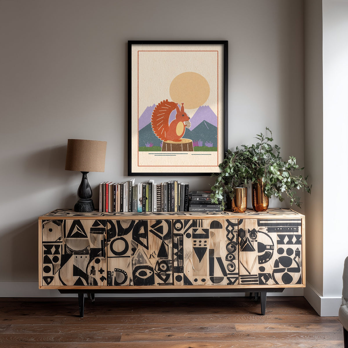 Red Squirrel Art Print - Tufted Ear Woodland Poster - Highlands Pine Cone Woodcut V2 1/3