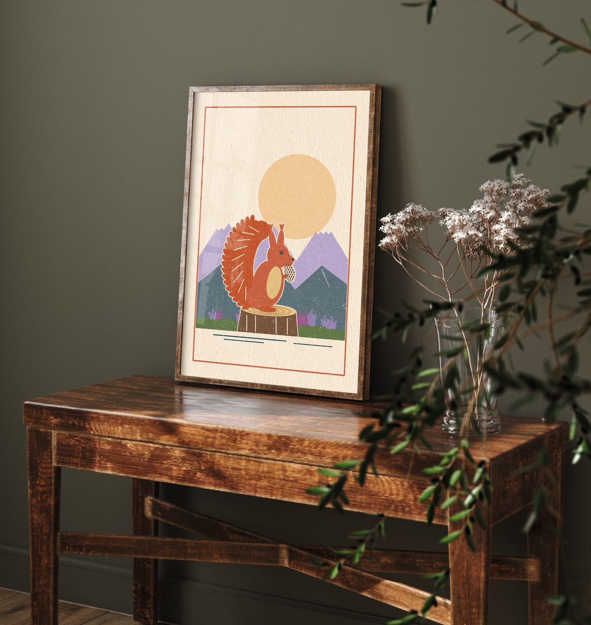 Red Squirrel Art Print - Tufted Ear Woodland Poster - Highlands Pine Cone Woodcut V2 1/3