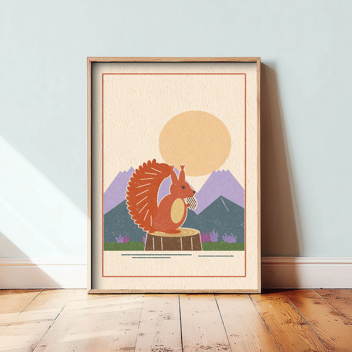 Red Squirrel Art Print - Tufted Ear Woodland Poster - Highlands Pine Cone Woodcut V2 1/3