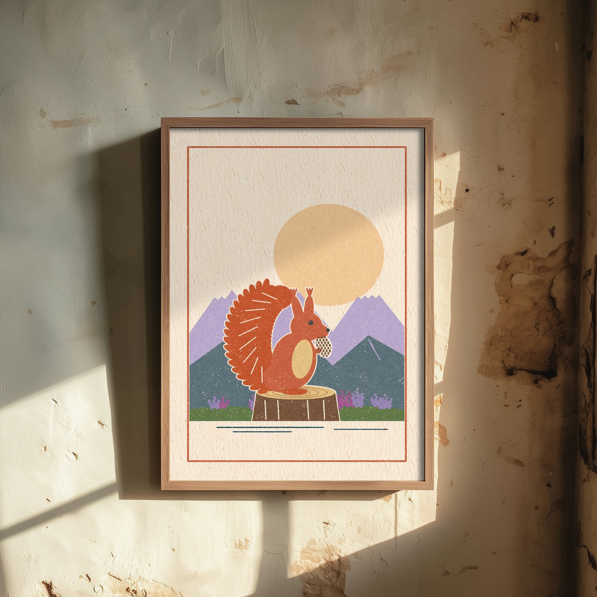 Red Squirrel Art Print - Tufted Ear Woodland Poster - Highlands Pine Cone Woodcut V2 1/3